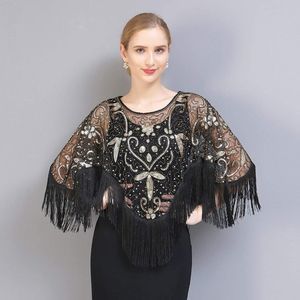Women inon 1920s shawl wraps sequin black gold